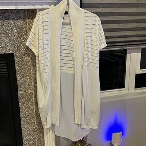 White Short Sleeve Kimono with sheer  stripe